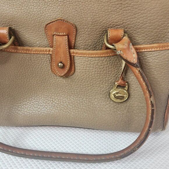 Vintage Dooney & Bourke Satchel Bag Taupe Tan Brown All Weather Leather Handbag - Picture 3 of 14